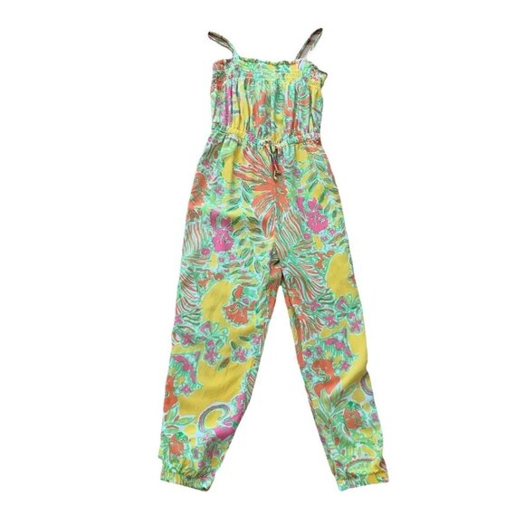 Lilly Pulitzer Jumpsuit Romper Girls’s Size 6 Yellow Floral Tropical Sleeveless - Picture 1 of 9